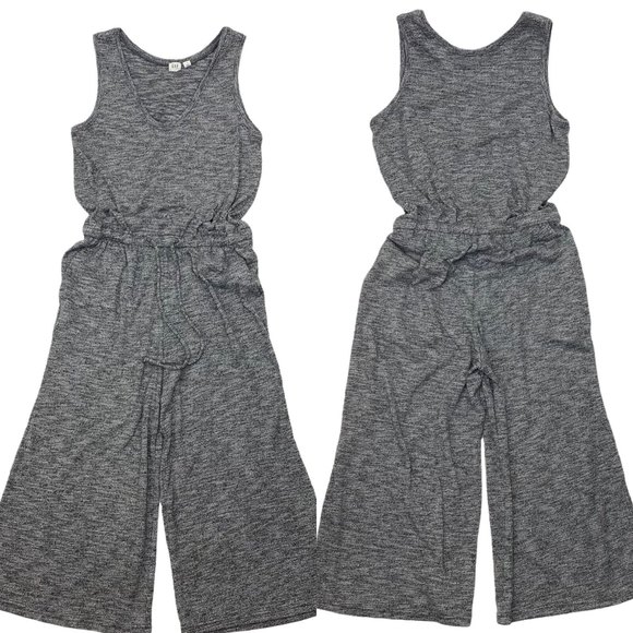 Gap Crop Wide Leg‎ Jumpsuit Black Ribbed Pockets Gray Women's S - Picture 7 of 7